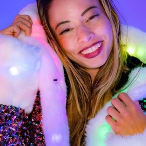 FURROCIOUS FURR Women's Faux Fur & Sequin LED Coat for Festivals, Burning Man